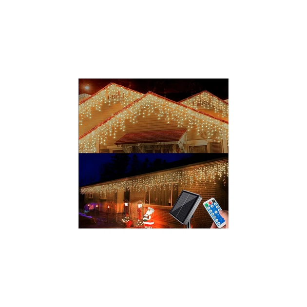 Гирлянда Voltronic Бахром White Hot 180 LED 5х0,7м, USB, вулична, з сонячною панелью та пультом (YXW-007-180/5/0,7WH-USB) - изображение 1