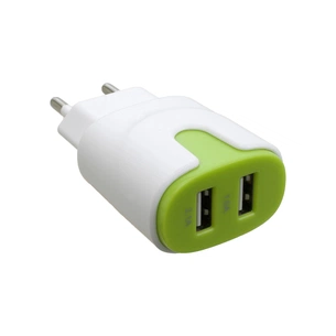 Зарядний пристрій Patron 2xUSB 2.0 2A/1A white/green (PN-2USB-220V-G) зображення 1