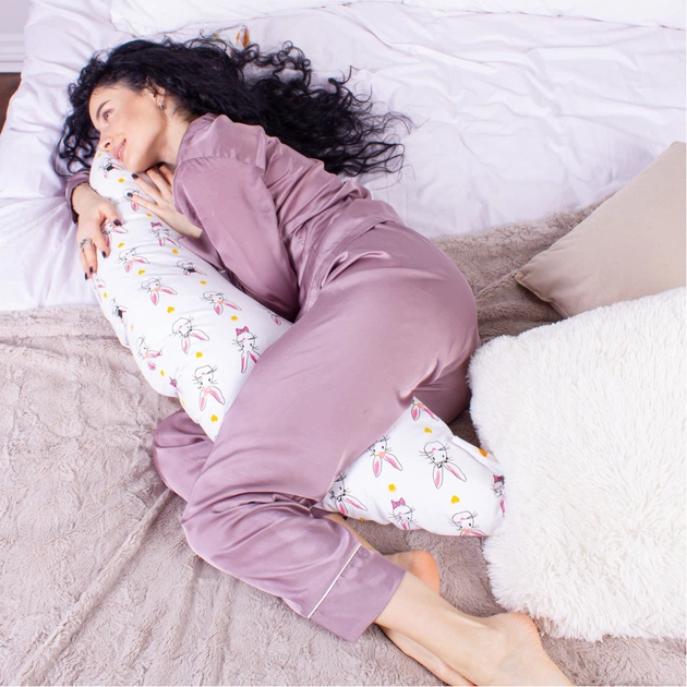 Подушка MirSon для вагітних та годування №8336 Print Line 17-0529 Bunnies white Бязь 30х170х20 см (2200006200611) - picture 5