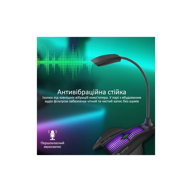 Мікрофон Vertux VertuMic-1 LED USB Black (vertumic-1.black) - зображення 3