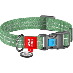 Нашийник для тварин WAUDOG Re-cotton з QR паспортом світловідбивний Ш 20 мм Д 28-40 см зелений (028818) зображення 1