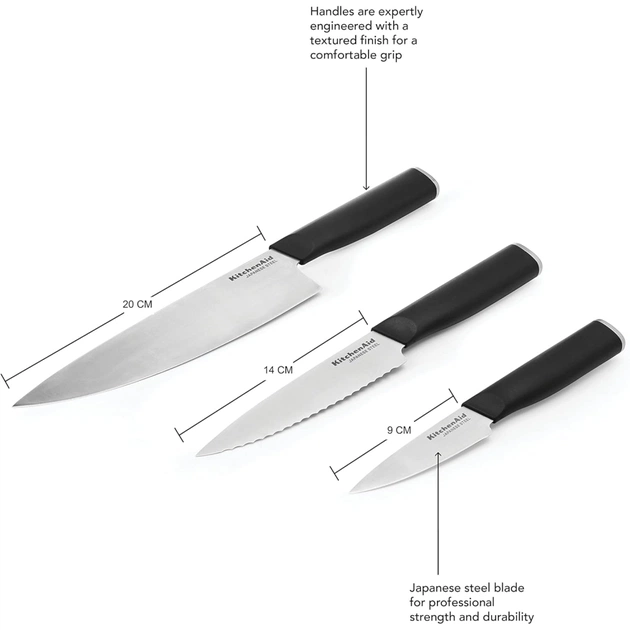 Набір ножів KitchenAid Classic з захисними чохлами, 3 предмети (KEG3PTHEOHOBA) - picture 3