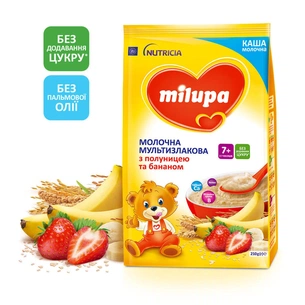 Дитяча каша Milupa Молочна мультизлакова з полуницею та бананом від 7 міс 210 г (5900852058615) зображення 1