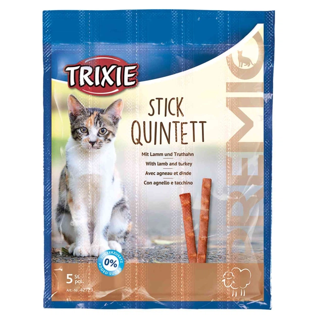 Ласощі для котів Trixie PREMIO Quadro-Sticks 5 шт (ягня та індичка) (4011905427232) - зображення 1