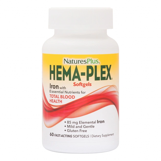 Мінерали Natures Plus Комплекс з залізом Hema-Plex, Iron, Nature's Plus, 60 Мягких (NAP-37691) - зображення 1