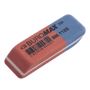 Гумка Buromax подвійна з абразивною частиною S, 42x14x8 мм синт.каучук, червоно-синя (BM.1120) зображення 1