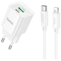 Зарядний пристрій HOCO C147A Charm 1xUSB-C PD20W + 1xUSB QC3.0 + cable USB-C to Lightning White (6942007630283) - зменшене зображення 1