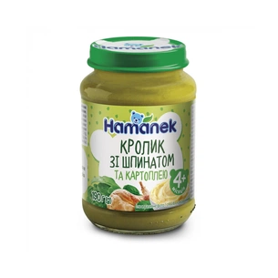 Дитяче пюре Hamanek кролик зі шпинатом і картоплею, 190 г (8595139752668) зображення 1