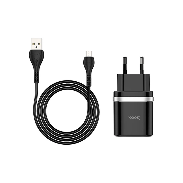 Зарядное устройство HOCO C12Q Smart USB QC3.0 + cable Micro 18W Black (6931474716279) - изображение 1
