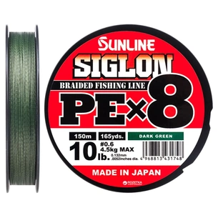 Шнур Sunline Siglon PE х8 150m 0.6/0.132mm 10lb/4.5kg Dark Green (1658.09.75) зображення 1