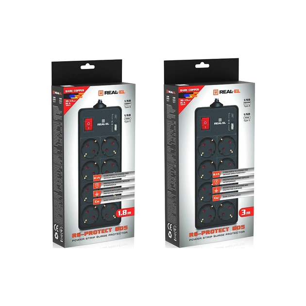 Мережевий фільтр живлення REAL-EL RS-PROTECT 805 1.8m, black (EL122300042) - picture 10