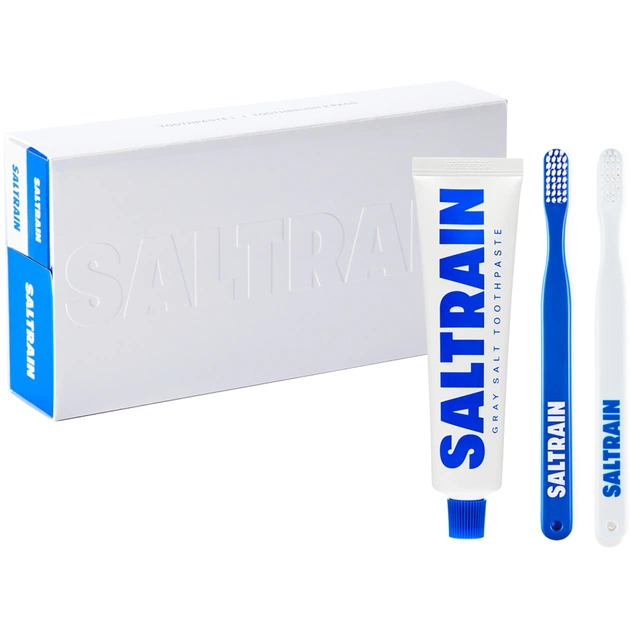 Набір косметики Saltrain Dental Kit Синьо-білий Зубна паста із сірою сіллю 100 мл + Щітка 2 шт. (8809552278323) - picture 1