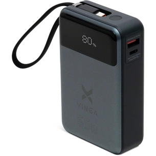 Батарея універсальна Vinga 20000 mAh 65W Display USB-C Cable Grey (VPBB2065C) зображення 1