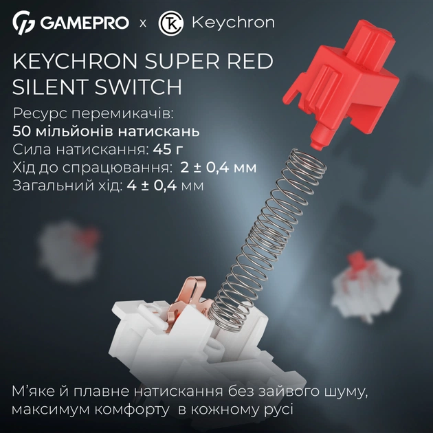 Клавіатура GamePro Asgard Drakkar Keychron Super Red Switch Wireless/Bluetooth/USB UA White (MK305WH) - picture 9