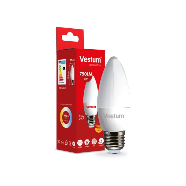 Лампочка Vestum LED C37 8W 3000K 220V E27 (1-VS-1310) - зображення 1