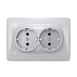 Розетка Videx BINERA 2ая с заземлением серебр (VF-BNSK2G-SS) изображение 1