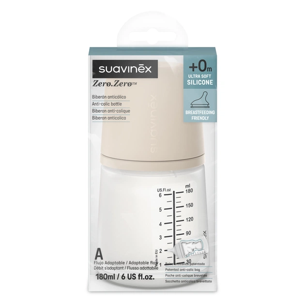 Пляшечка для годування Suavinex Zero. Zero Beige 180 мл, адаптивний потік (308416) - picture 3