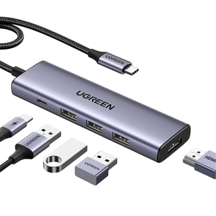 Концентратор Ugreen USB-C to HDMI + 3xUSB 3.0 + PD CM511 gray (15596) зображення 1