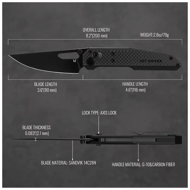 Ніж Hightron Sharplyn, 14C28N, G10 + CF, чорний, чорний клинок (HK01BLK) - picture 10