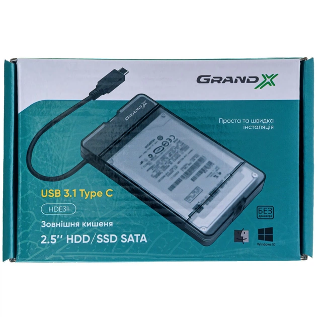 Кишеня зовнішня Grand-X HDD 2,5" USB 3.1 Type-C (HDE31) - picture 5