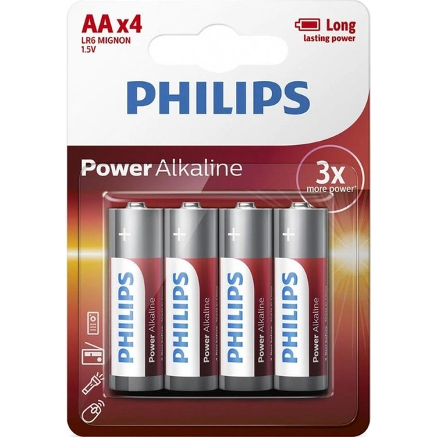 Батарейка Philips AA LR6 Power Alkaline * 4 (LR6P4B/10) - изображение 1