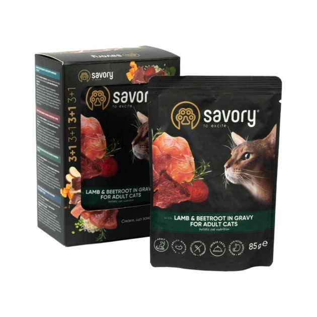 Вологий корм для кішок Savory with Lamb and Beetrot in Gravy 3+1х85 г (2700000040539) - зображення 1