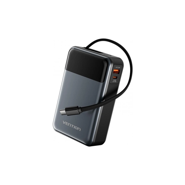 Батарея універсальна Vention 20000mAh 65W 3A PD, QC/3.0, USB-A, Type-C OUT, with Built-in USB-C Cable, LED Display (FHYB0) - зображення 1