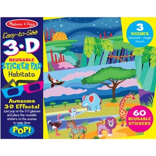 Набір для творчості Melissa&Doug Багаторазові 3D наліпки з окулярами Місця існування тварин (MD9376) зображення 1