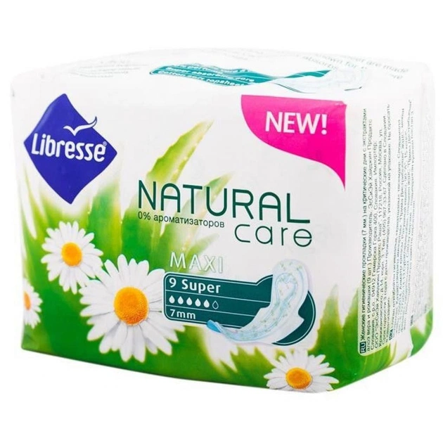 Гігієнічні прокладки Libresse Natural CareMaxi Super 9 шт (7322540591941) - изображение 1