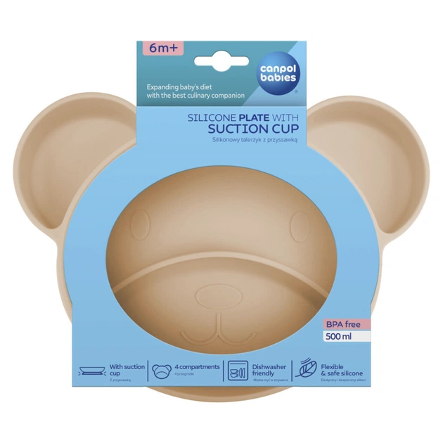 Тарілка дитяча Canpol babies Ведмедик силіконова на присосці з трьома відділами, бежева (51/401_bei) - picture 3