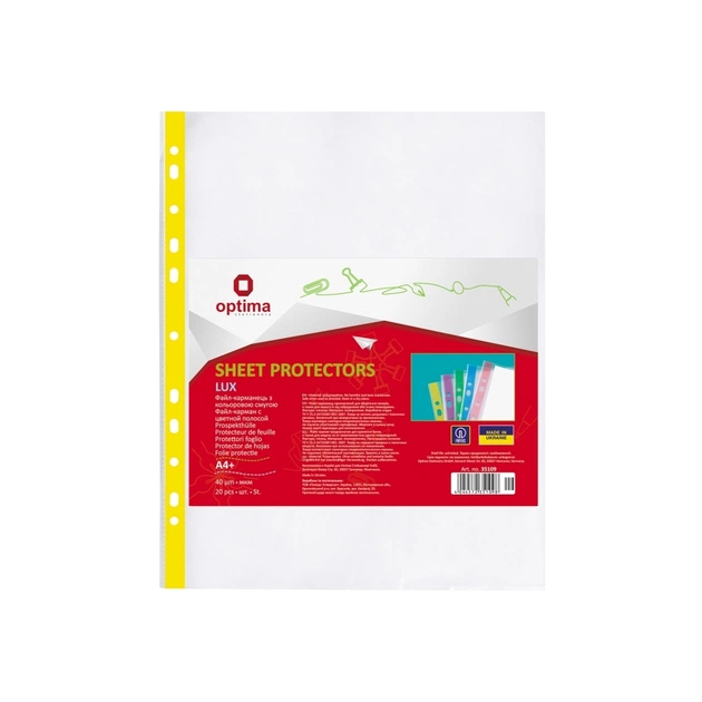 Файл Optima А4+ 40 мкм глянсових з з жовтою стрічкою, 20 штук (O35109-05) - picture 1