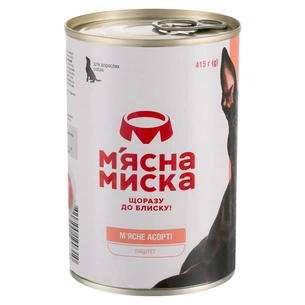 Консерви для собак М'ясна Миска паштет м’ясне асорті 415 г (4820255190310) зображення 1