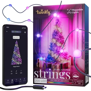 Гірлянда Twinkly Smart LED Strings USB 200 Pearl-shaped RGB LEDs, Green Wire, USB-C 12м (TWKP200RGB-G) зображення 1