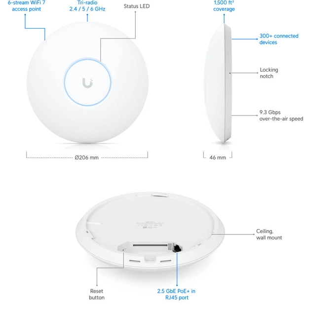 Точка доступу Wi-Fi Ubiquiti UniFi 7 PRO (U7-PRO) - picture 8