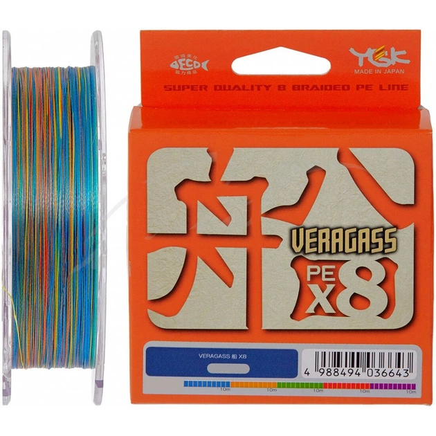 Шнур YGK Veragass Fune X8 150m Multi Color 1.2/0.185mm 25lb/10.3kg (5545.02.63) - изображение 1