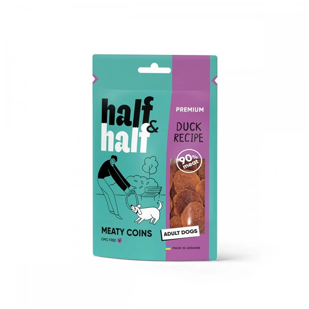 Лакомство для собак Half&Half в форме мясных монет с уткой 100 г (4823082431823) - изображение 1