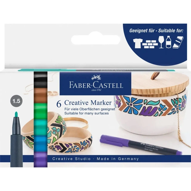 Набір маркерів Faber-Castell тонких для декору Creative Marker M (1,5 мм), 6 кольорів (32660) - зображення 1