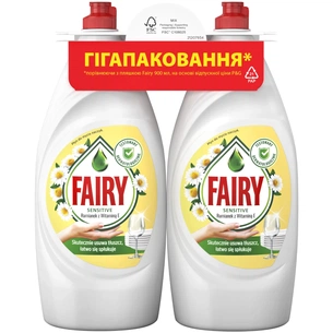 Засіб для ручного миття посуду Fairy Ніжні руки Ромашка та вітамін E 2 х 900 мл (8700216759601) зображення 1