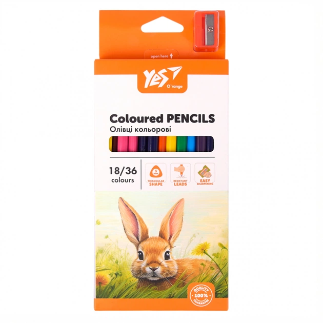 Олівці кольорові Yes Orange Line 18 шт 36 кольорів з точилкою (290752) - picture 3