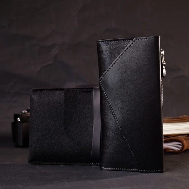 Гаманець Grande Pelle З монетницею зовні з натуральної шкіри Чорний (11646) - зображення 12