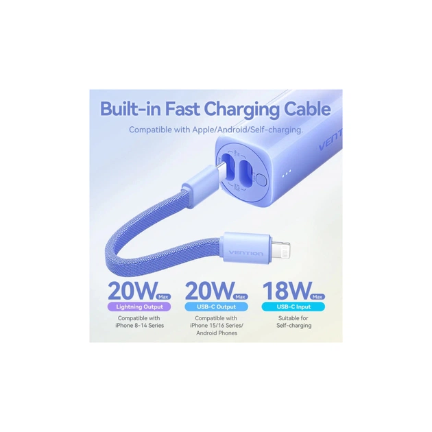 Батарея універсальна Vention 5000mAh 20W PD, USB-C In/Out, Lightning In/Out, with cable, Gradient Gray (FHWM0) - зображення 4