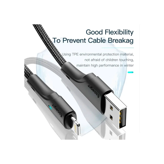 Дата кабель USB 2.0 AM to Lightning 3.0m 2.4A black Essager (EXCL-LSC01) - зображення 6