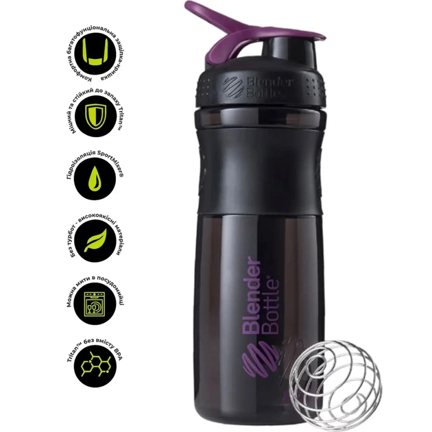 Шейкер спортивний BlenderBottle SportMixer 28oz/820ml Black/Plum (SM 28oz Black/Plum) - picture 8