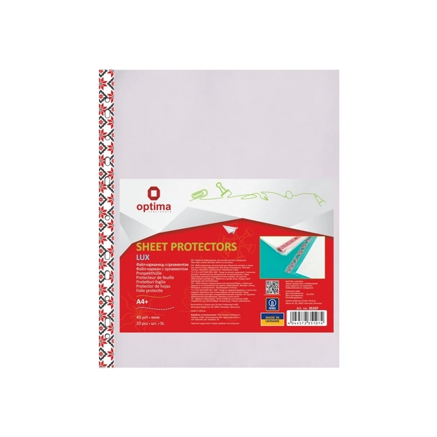 Файл Optima А4+ 40 мкм глянсових з кольоровим орнаментом, 20 штук (O35107) - picture 1