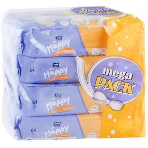 Дитячі вологі серветки Bella Baby Happy Milk & Honey Mega Pack 4 х 64 шт (5900516015022) зображення 1