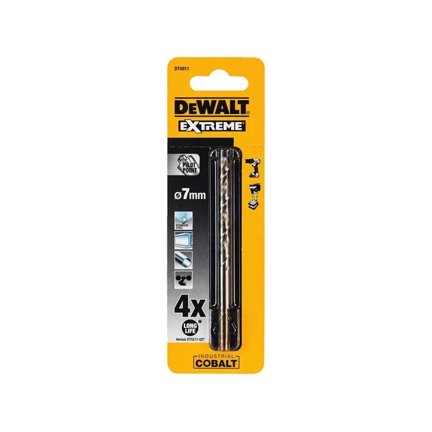 Свердло DeWALT по металу EXTREME INDUSTRIAL COBALT HSS-CO, 7 х 109 х 66 мм (DT4911) - зображення 1