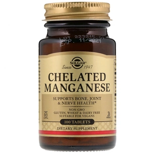 Мінерали Solgar Марганець, Chelated Manganese, 100 таблеток (SOL-00720) зображення 1