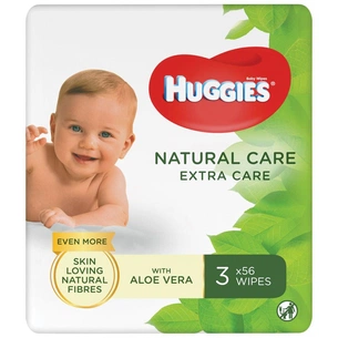 Дитячі вологі серветки Huggies Natural Care Extra Care 3 х 56 шт (5029054222140) зображення 1