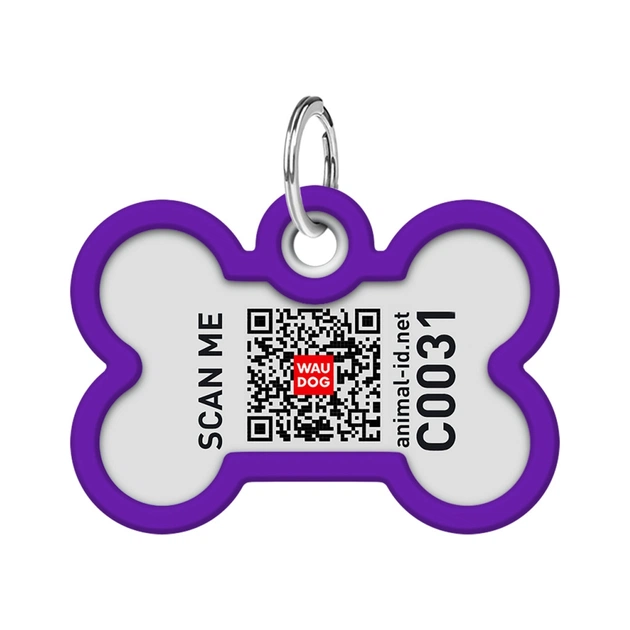 Адресник для животных WAUDOG Smart ID с QR паспортом "Градиент фиолетовый", кость 40х28 мм (231-4034) - изображение 3