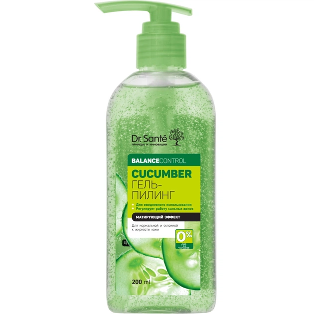 Гель для умывания Dr. Sante Cucumber Balance Control Мягкий гель-пилинг 200 мл (4823015917769) - изображение 1